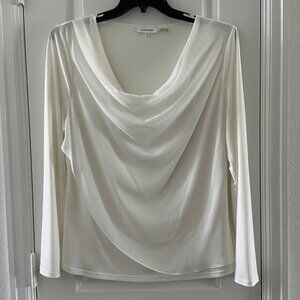Calvin Klein Womens White Cowl Neck Long Sleeve Top Size L